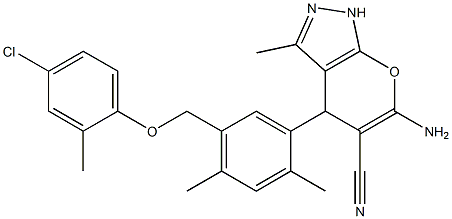 6-amino-4-{5-[(4-chloro-2-methylphenoxy)methyl]-2,4-dimethylphenyl}-3-methyl-1,4-dihydropyrano[2,3-c]pyrazole-5-carbonitrile 结构式