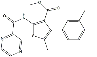 methyl 4-(3,4-dimethylphenyl)-5-methyl-2-[(2-pyrazinylcarbonyl)amino]-3-thiophenecarboxylate 结构式