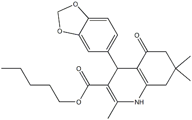 pentyl 4-(1,3-benzodioxol-5-yl)-2,7,7-trimethyl-5-oxo-1,4,5,6,7,8-hexahydro-3-quinolinecarboxylate 结构式