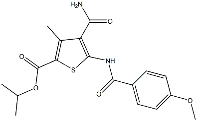 isopropyl 4-(aminocarbonyl)-5-[(4-methoxybenzoyl)amino]-3-methyl-2-thiophenecarboxylate 结构式