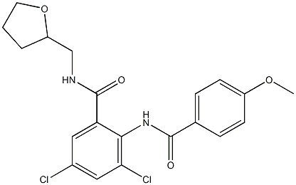 3,5-dichloro-2-[(4-methoxybenzoyl)amino]-N-(tetrahydro-2-furanylmethyl)benzamide 结构式