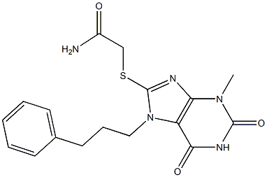2-{[3-methyl-2,6-dioxo-7-(3-phenylpropyl)-2,3,6,7-tetrahydro-1H-purin-8-yl]sulfanyl}acetamide 结构式