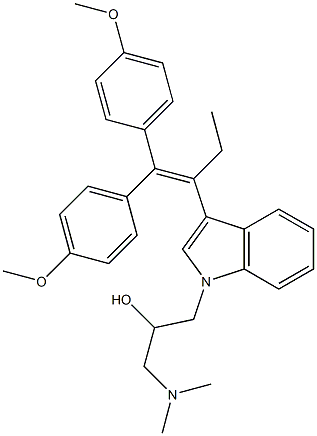 1-(dimethylamino)-3-{3-[1-ethyl-2,2-bis(4-methoxyphenyl)vinyl]-1H-indol-1-yl}-2-propanol 结构式