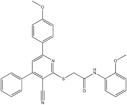 2-{[3-cyano-6-(4-methoxyphenyl)-4-phenyl-2-pyridinyl]sulfanyl}-N-(2-methoxyphenyl)acetamide 结构式