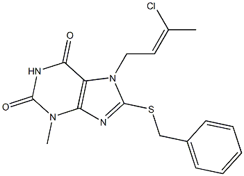 8-(benzylsulfanyl)-7-(3-chloro-2-butenyl)-3-methyl-3,7-dihydro-1H-purine-2,6-dione 结构式