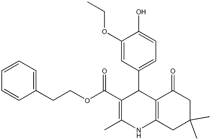 2-phenylethyl 4-(3-ethoxy-4-hydroxyphenyl)-2,7,7-trimethyl-5-oxo-1,4,5,6,7,8-hexahydro-3-quinolinecarboxylate 结构式