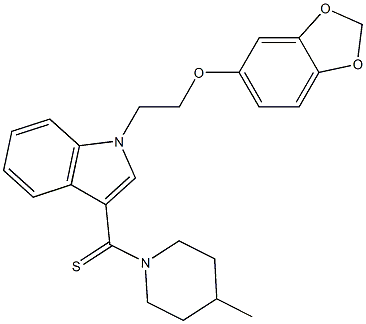 1-[2-(1,3-benzodioxol-5-yloxy)ethyl]-3-[(4-methyl-1-piperidinyl)carbothioyl]-1H-indole 结构式