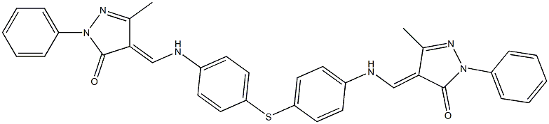 5-methyl-4-({4-[(4-{[(3-methyl-5-oxo-1-phenyl-1,5-dihydro-4H-pyrazol-4-ylidene)methyl]amino}phenyl)sulfanyl]anilino}methylene)-2-phenyl-2,4-dihydro-3H-pyrazol-3-one 结构式