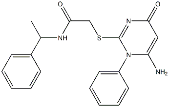 2-[(6-amino-4-oxo-1-phenyl-1,4-dihydro-2-pyrimidinyl)sulfanyl]-N-(1-phenylethyl)acetamide 结构式