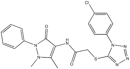 2-{[1-(4-chlorophenyl)-1H-tetraazol-5-yl]sulfanyl}-N-(1,5-dimethyl-3-oxo-2-phenyl-2,3-dihydro-1H-pyrazol-4-yl)acetamide 结构式