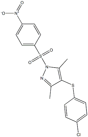 4-[(4-chlorophenyl)sulfanyl]-1-({4-nitrophenyl}sulfonyl)-3,5-dimethyl-1H-pyrazole 结构式