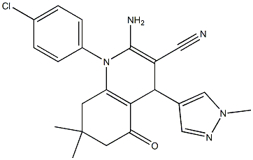 2-amino-1-(4-chlorophenyl)-7,7-dimethyl-4-(1-methyl-1H-pyrazol-4-yl)-5-oxo-1,4,5,6,7,8-hexahydro-3-quinolinecarbonitrile 结构式