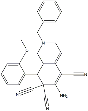 6-amino-2-benzyl-8-(2-methoxyphenyl)-2,3,8,8a-tetrahydro-5,7,7(1H)-isoquinolinetricarbonitrile 结构式