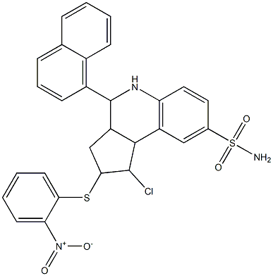 1-chloro-2-({2-nitrophenyl}sulfanyl)-4-(1-naphthyl)-2,3,3a,4,5,9b-hexahydro-1H-cyclopenta[c]quinoline-8-sulfonamide 结构式