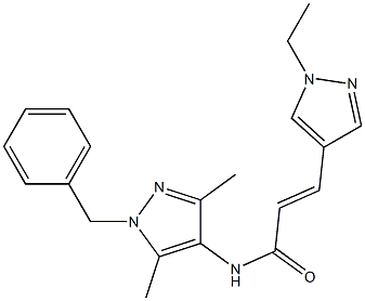 N-(1-benzyl-3,5-dimethyl-1H-pyrazol-4-yl)-3-(1-ethyl-1H-pyrazol-4-yl)acrylamide 结构式