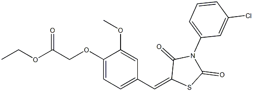 ethyl (4-{[3-(3-chlorophenyl)-2,4-dioxo-1,3-thiazolidin-5-ylidene]methyl}-2-methoxyphenoxy)acetate 结构式