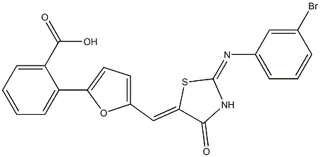2-[5-({2-[(3-bromophenyl)imino]-4-oxo-1,3-thiazolidin-5-ylidene}methyl)-2-furyl]benzoic acid 结构式