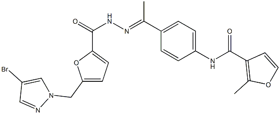 N-[4-(N-{5-[(4-bromo-1H-pyrazol-1-yl)methyl]-2-furoyl}ethanehydrazonoyl)phenyl]-2-methyl-3-furamide 结构式