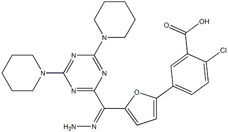 2-chloro-5-(5-{2-[4,6-di(1-piperidinyl)-1,3,5-triazin-2-yl]carbohydrazonoyl}-2-furyl)benzoic acid 结构式