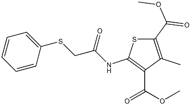 dimethyl 3-methyl-5-{[(phenylsulfanyl)acetyl]amino}thiophene-2,4-dicarboxylate 结构式