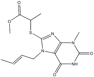 methyl 2-{[7-(2-butenyl)-3-methyl-2,6-dioxo-2,3,6,7-tetrahydro-1H-purin-8-yl]sulfanyl}propanoate 结构式