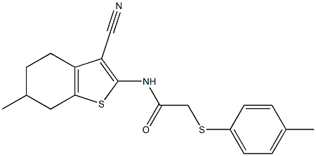 N-(3-cyano-6-methyl-4,5,6,7-tetrahydro-1-benzothien-2-yl)-2-[(4-methylphenyl)sulfanyl]acetamide 结构式