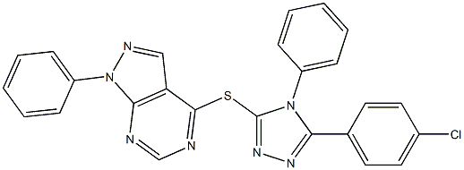 4-{[5-(4-chlorophenyl)-4-phenyl-4H-1,2,4-triazol-3-yl]thio}-1-phenyl-1H-pyrazolo[3,4-d]pyrimidine 结构式