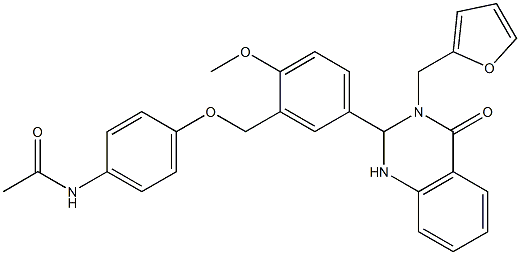 N-[4-({[5-[3-(furan-2-ylmethyl)-4-oxo-1,2,3,4-tetrahydroquinazolin-2-yl]-2-(methyloxy)phenyl]methyl}oxy)phenyl]acetamide 结构式