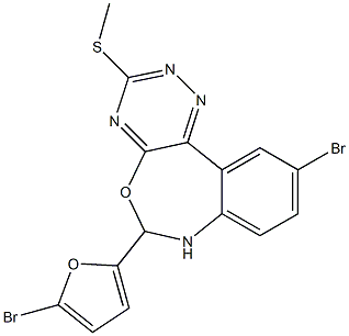 10-bromo-6-(5-bromo-2-furyl)-6,7-dihydro[1,2,4]triazino[5,6-d][3,1]benzoxazepin-3-yl methyl sulfide 结构式