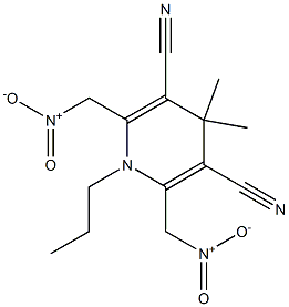 2,6-bis{nitromethyl}-4,4-dimethyl-1-propyl-1,4-dihydropyridine-3,5-dicarbonitrile 结构式