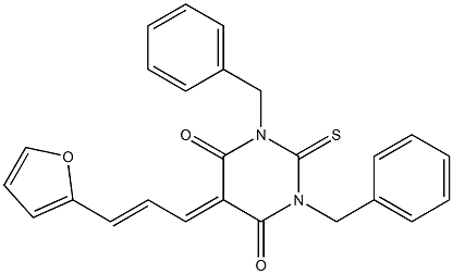 1,3-dibenzyl-5-[3-(2-furyl)-2-propenylidene]-2-thioxodihydro-4,6(1H,5H)-pyrimidinedione 结构式