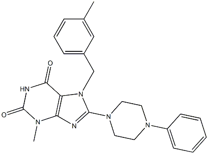 3-methyl-7-(3-methylbenzyl)-8-(4-phenyl-1-piperazinyl)-3,7-dihydro-1H-purine-2,6-dione 结构式