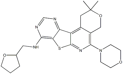 N-[2,2-dimethyl-5-(4-morpholinyl)-1,4-dihydro-2H-pyrano[4'',3'':4',5']pyrido[3',2':4,5]thieno[3,2-d]pyrimidin-8-yl]-N-(tetrahydro-2-furanylmethyl)amine 结构式