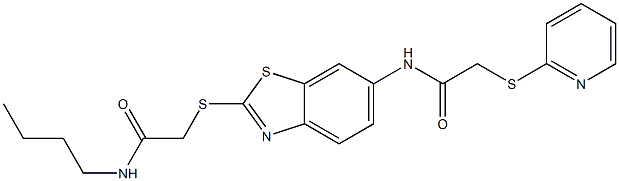 N-(2-{[2-(butylamino)-2-oxoethyl]sulfanyl}-1,3-benzothiazol-6-yl)-2-(2-pyridinylsulfanyl)acetamide 结构式