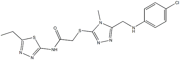 2-({5-[(4-chloroanilino)methyl]-4-methyl-4H-1,2,4-triazol-3-yl}sulfanyl)-N-(5-ethyl-1,3,4-thiadiazol-2-yl)acetamide 结构式