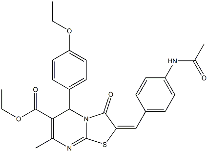 ethyl 2-[4-(acetylamino)benzylidene]-5-(4-ethoxyphenyl)-7-methyl-3-oxo-2,3-dihydro-5H-[1,3]thiazolo[3,2-a]pyrimidine-6-carboxylate 结构式