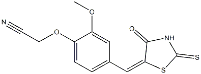 {2-methoxy-4-[(4-oxo-2-thioxo-1,3-thiazolidin-5-ylidene)methyl]phenoxy}acetonitrile 结构式