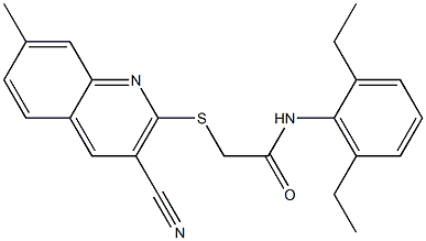 2-[(3-cyano-7-methyl-2-quinolinyl)sulfanyl]-N-(2,6-diethylphenyl)acetamide 结构式