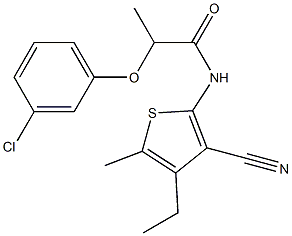 2-(3-chlorophenoxy)-N-(3-cyano-4-ethyl-5-methyl-2-thienyl)propanamide 结构式