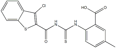 2-[({[(3-chloro-1-benzothien-2-yl)carbonyl]amino}carbothioyl)amino]-5-methylbenzoic acid 结构式