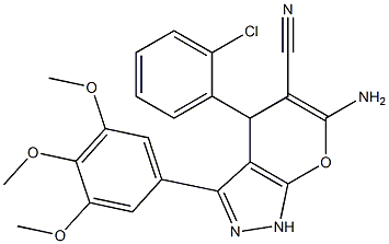 6-amino-4-(2-chlorophenyl)-3-(3,4,5-trimethoxyphenyl)-1,4-dihydropyrano[2,3-c]pyrazole-5-carbonitrile 结构式