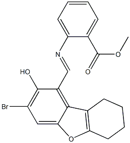 methyl 2-{[(3-bromo-2-hydroxy-6,7,8,9-tetrahydrodibenzo[b,d]furan-1-yl)methylene]amino}benzoate 结构式