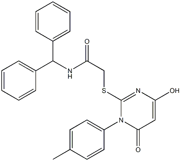 N-benzhydryl-2-{[4-hydroxy-1-(4-methylphenyl)-6-oxo-1,6-dihydro-2-pyrimidinyl]sulfanyl}acetamide 结构式