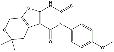 3-(4-methoxyphenyl)-6,6-dimethyl-2-thioxo-1,2,3,5,6,8-hexahydro-4H-pyrano[4',3':4,5]thieno[2,3-d]pyrimidin-4-one 结构式