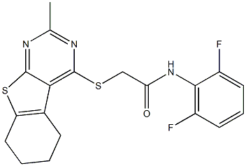 N-(2,6-difluorophenyl)-2-[(2-methyl-5,6,7,8-tetrahydro[1]benzothieno[2,3-d]pyrimidin-4-yl)sulfanyl]acetamide 结构式