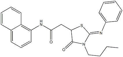 2-[3-butyl-4-oxo-2-(phenylimino)-1,3-thiazolidin-5-yl]-N-(1-naphthyl)acetamide 结构式