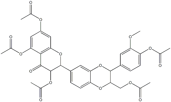 {3-[4-(acetyloxy)-3-methoxyphenyl]-6-[3,5,7-tris(acetyloxy)-4-oxo-3,4-dihydro-2H-chromen-2-yl]-2,3-dihydro-1,4-benzodioxin-2-yl}methyl acetate 结构式