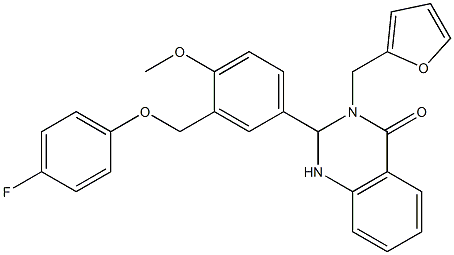2-{3-[(4-fluorophenoxy)methyl]-4-methoxyphenyl}-3-(2-furylmethyl)-2,3-dihydroquinazolin-4(1H)-one 结构式