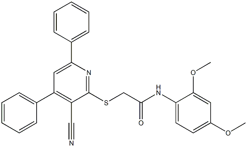 2-[(3-cyano-4,6-diphenyl-2-pyridinyl)sulfanyl]-N-(2,4-dimethoxyphenyl)acetamide 结构式