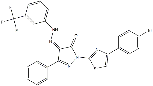 1-[4-(4-bromophenyl)-1,3-thiazol-2-yl]-3-phenyl-1H-pyrazole-4,5-dione 4-{N-[3-(trifluoromethyl)phenyl]hydrazone} 结构式